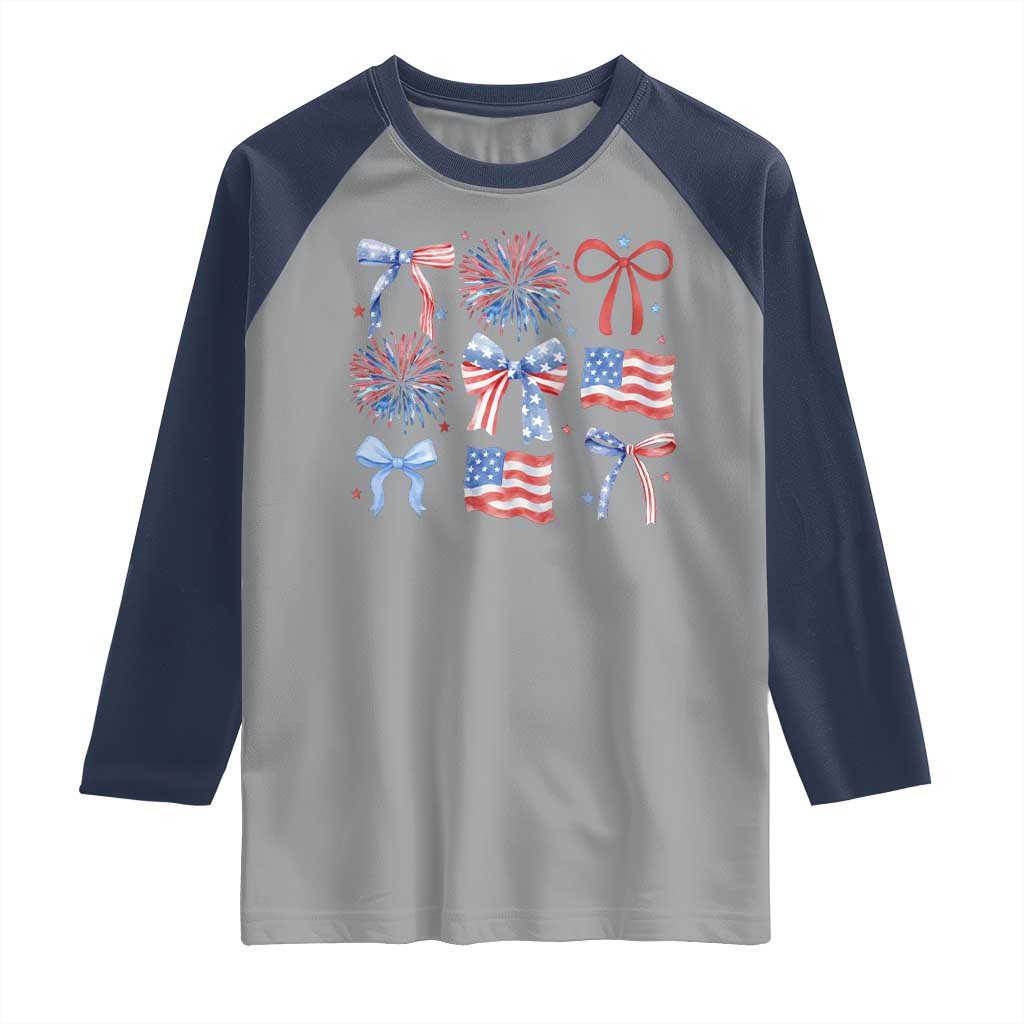 Coquette 4th Of July Raglan Shirt Patriotic Bow American Flag - Wonder Print Shop