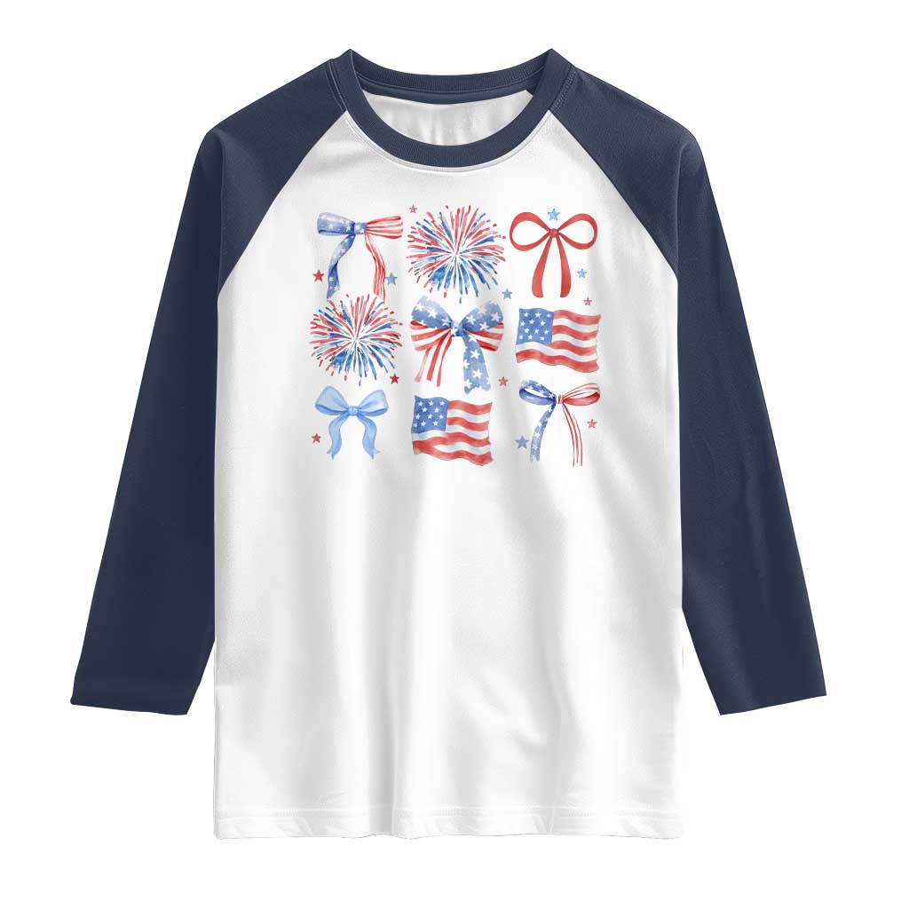 Coquette 4th Of July Raglan Shirt Patriotic Bow American Flag - Wonder Print Shop