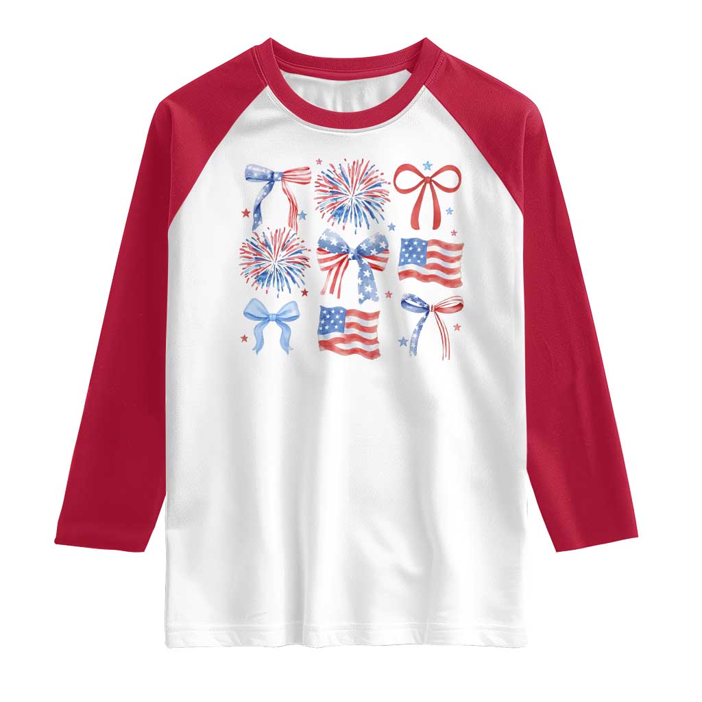 Coquette 4th Of July Raglan Shirt Patriotic Bow American Flag - Wonder Print Shop