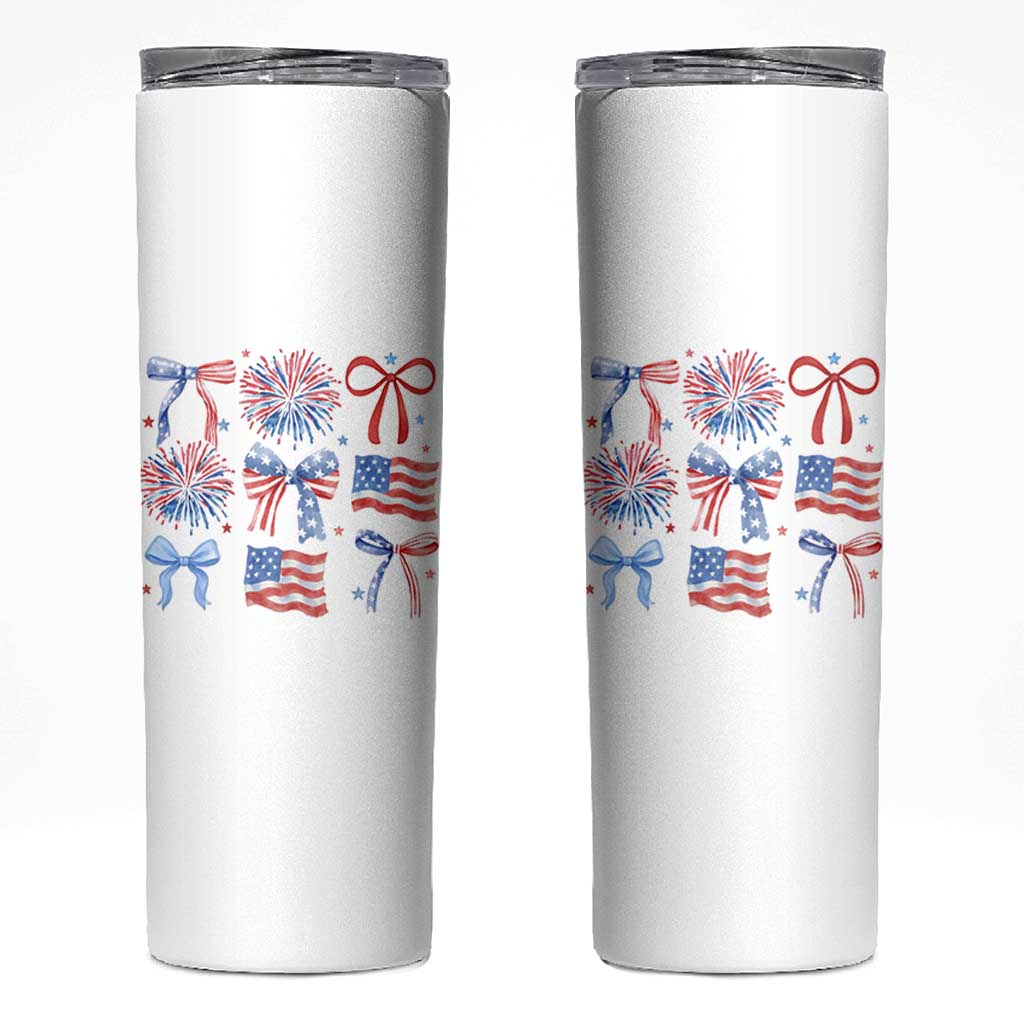 Coquette 4th Of July Skinny Tumbler Patriotic Bow American Flag - Wonder Print Shop