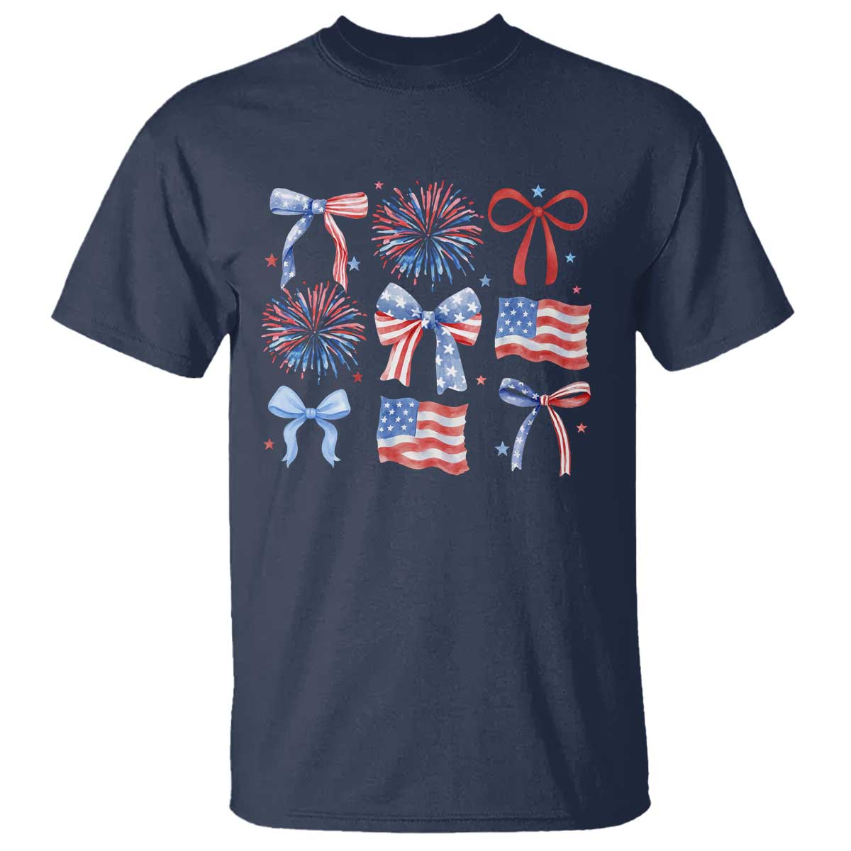 Coquette 4th Of July T Shirt Patriotic Bow American Flag - Wonder Print Shop