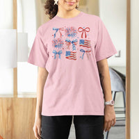 Coquette 4th Of July T Shirt For Women Patriotic Bow American Flag - Wonder Print Shop