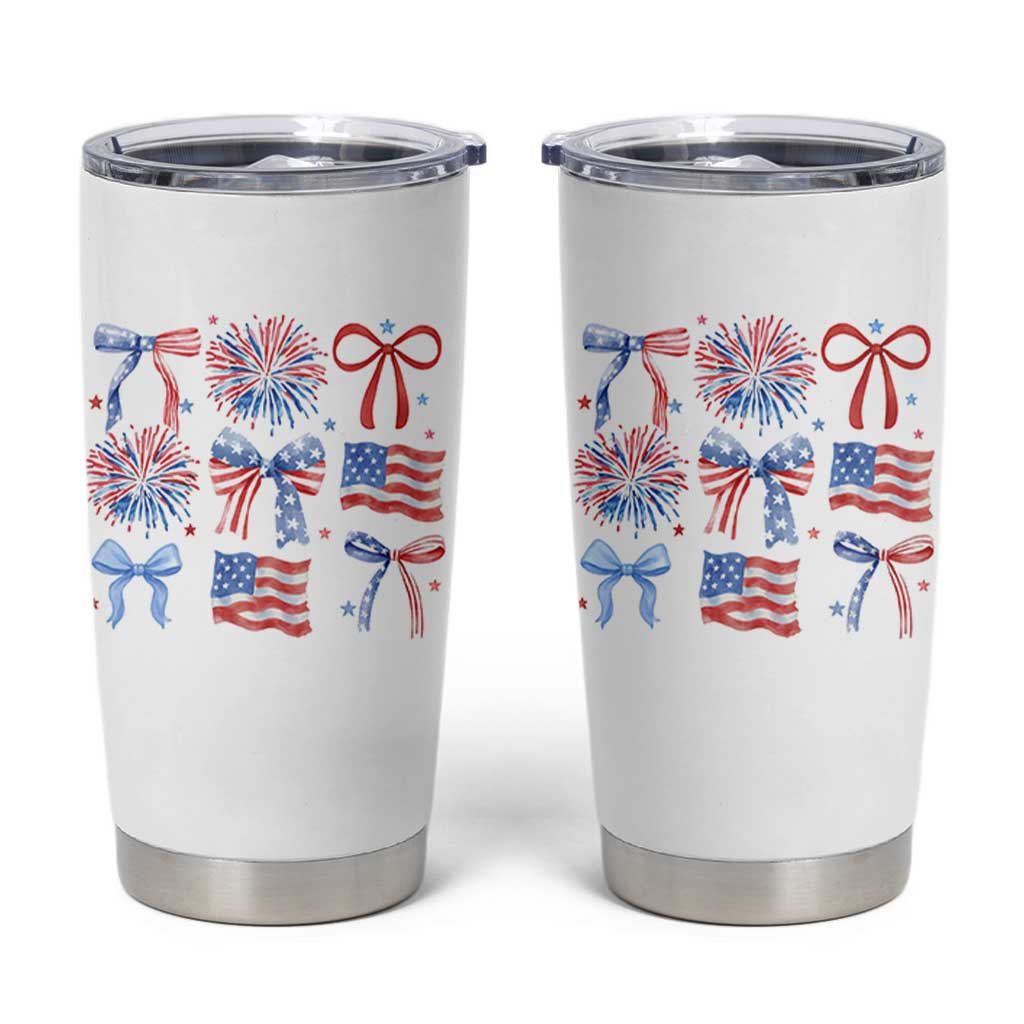 Coquette 4th Of July Tumbler Cup Patriotic Bow American Flag - Wonder Print Shop