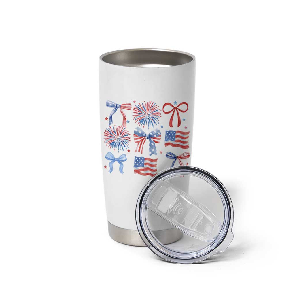 Coquette 4th Of July Tumbler Cup Patriotic Bow American Flag - Wonder Print Shop