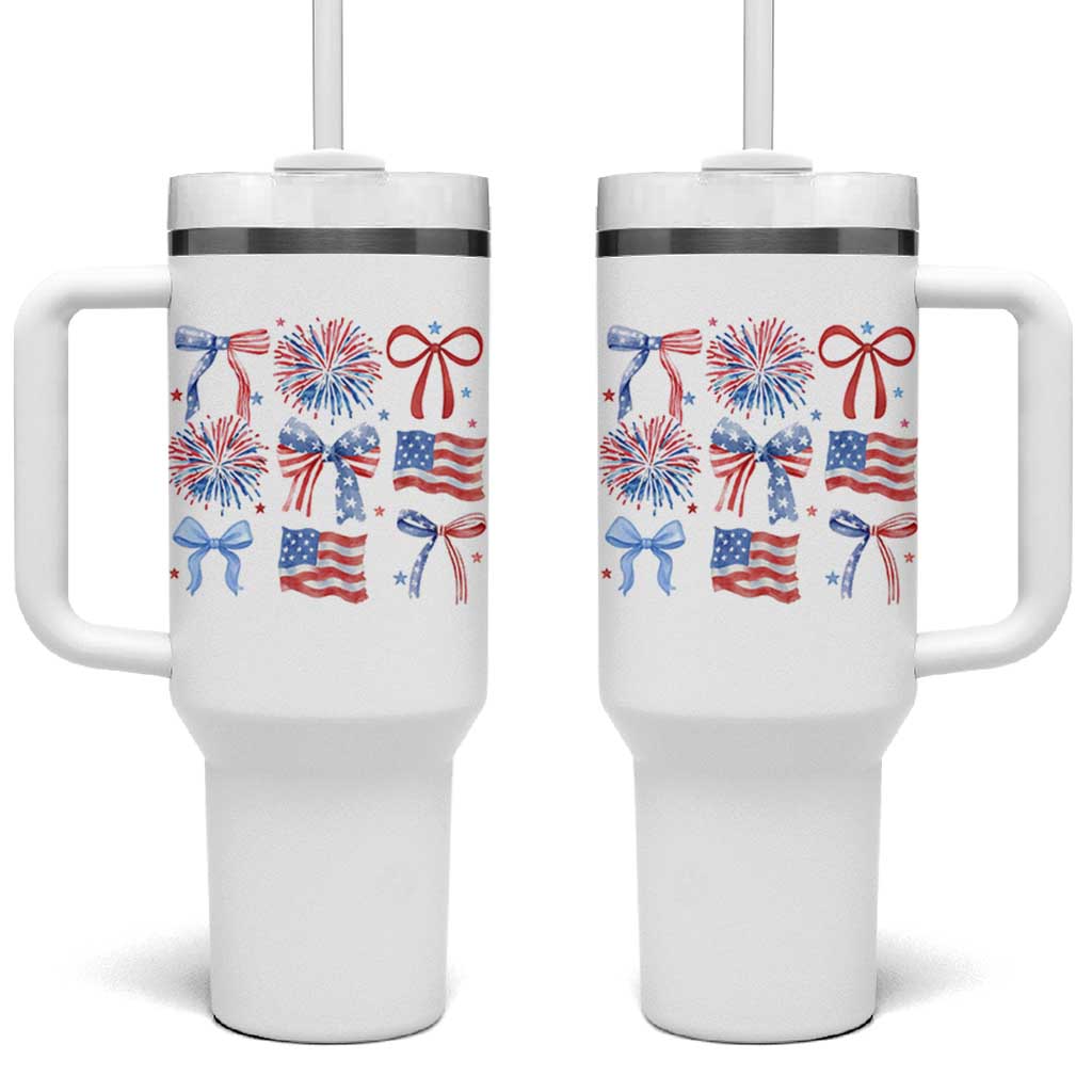 Coquette 4th Of July Tumbler With Handle Patriotic Bow American Flag - Wonder Print Shop