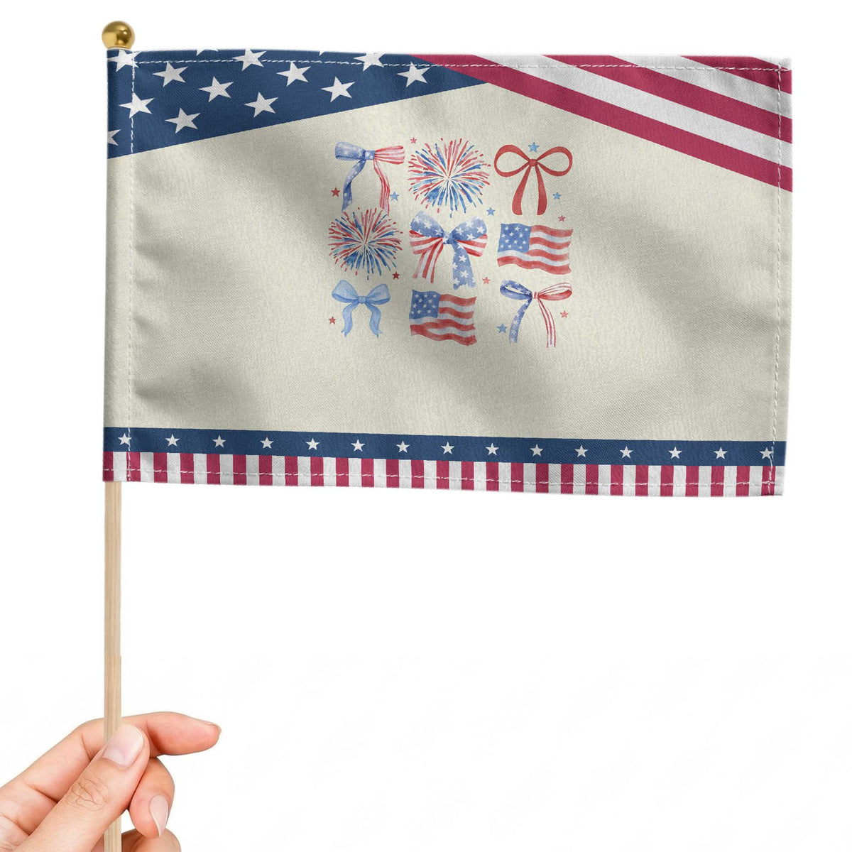 Coquette 4th Of July Patriotic Handheld Flag Bow American Flag