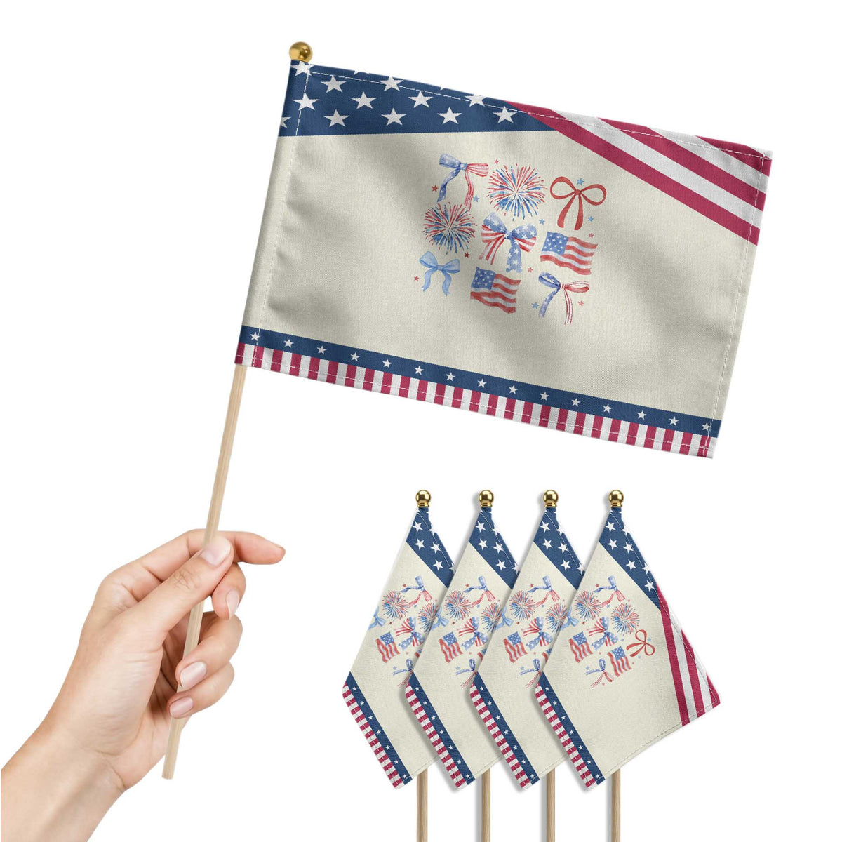 Coquette 4th Of July Patriotic Handheld Flag Bow American Flag