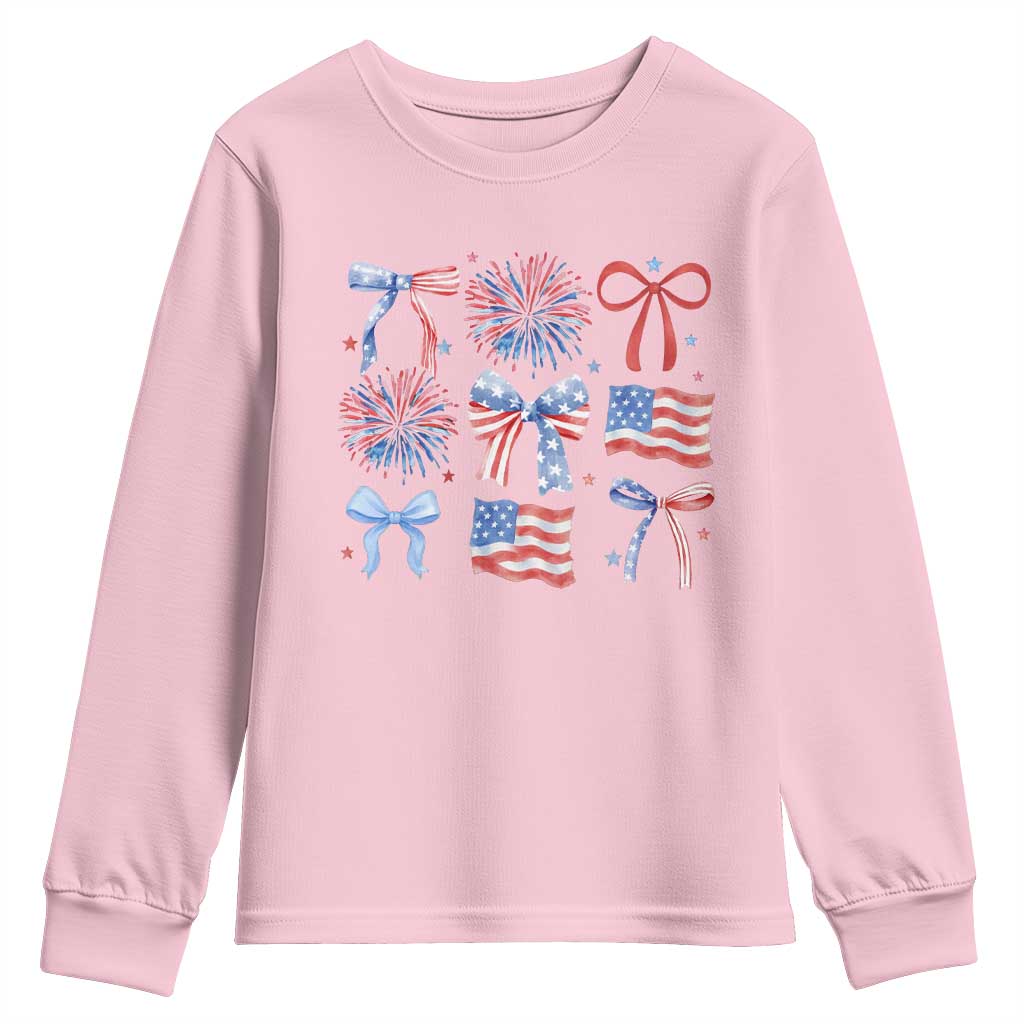 Coquette 4th Of July Youth Sweatshirt Patriotic Bow American Flag - Wonder Print Shop