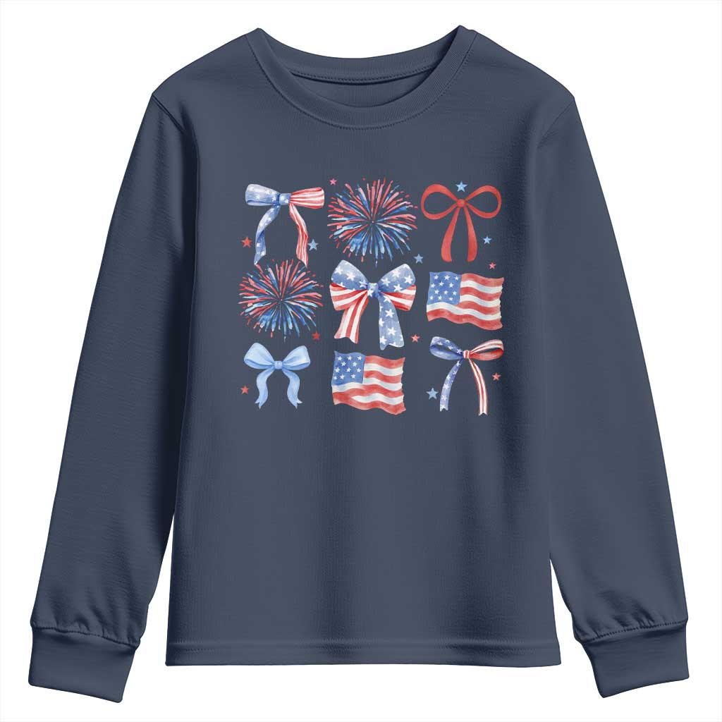 Coquette 4th Of July Youth Sweatshirt Patriotic Bow American Flag - Wonder Print Shop
