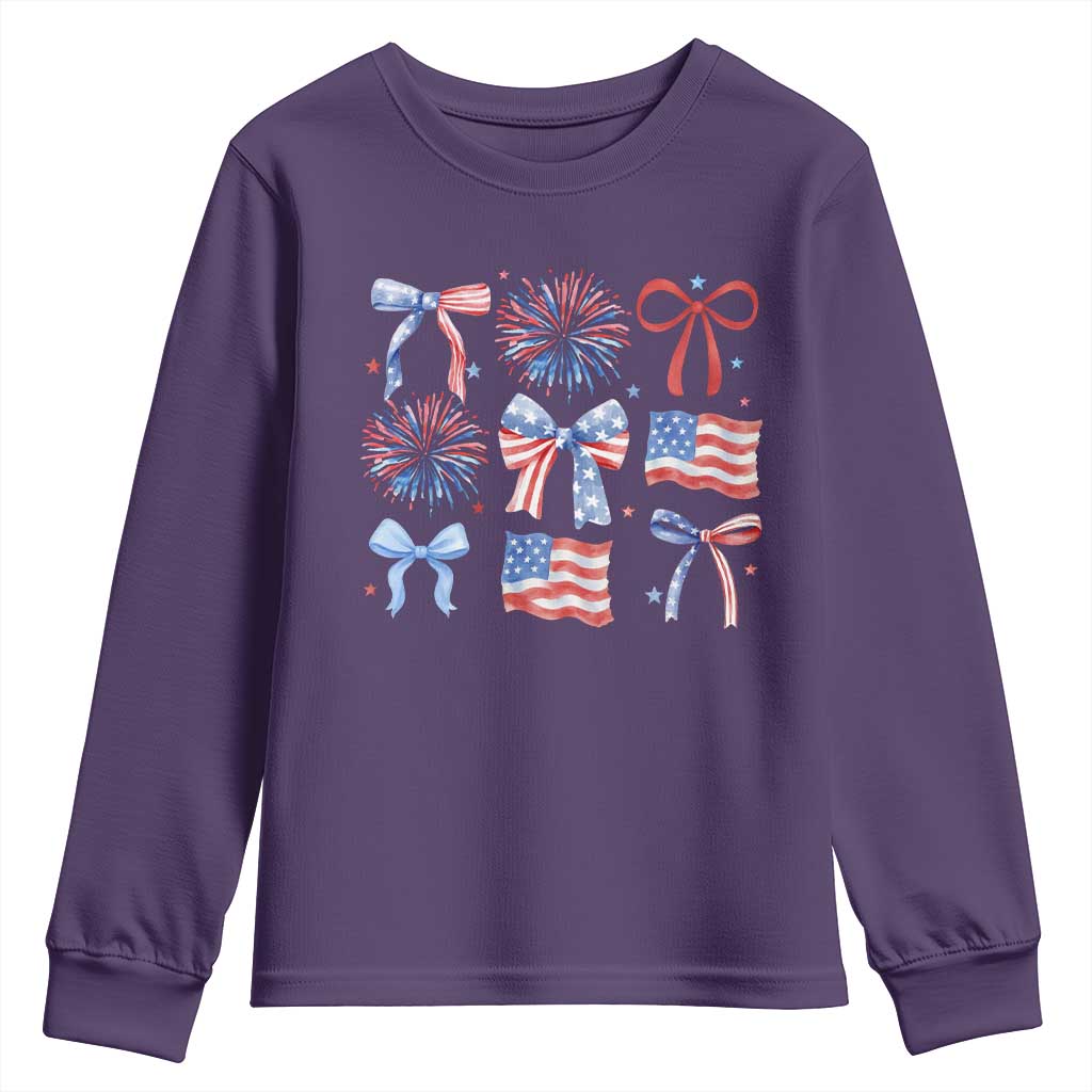 Coquette 4th Of July Youth Sweatshirt Patriotic Bow American Flag - Wonder Print Shop