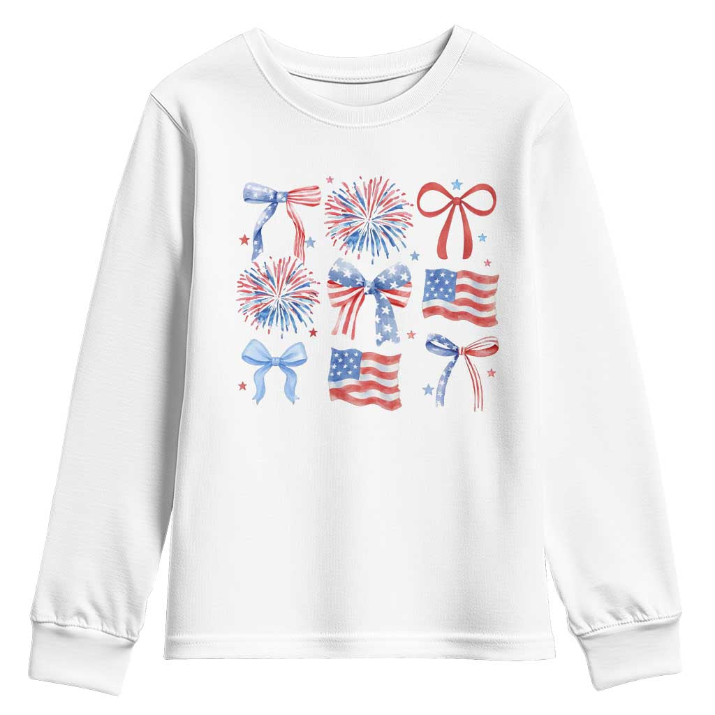 Coquette 4th Of July Youth Sweatshirt Patriotic Bow American Flag - Wonder Print Shop