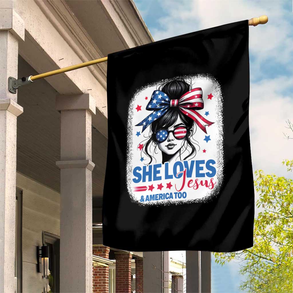 She Loves Jesus And America Too Garden Flag Christian 4th of July Messy Bun Flag - Wonder Print Shop