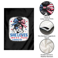 She Loves Jesus And America Too Garden Flag Christian 4th of July Messy Bun Flag - Wonder Print Shop