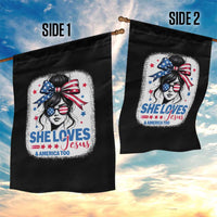 She Loves Jesus And America Too Garden Flag Christian 4th of July Messy Bun Flag - Wonder Print Shop
