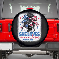She Loves Jesus And America Too Spare Tire Cover Christian 4th of July Messy Bun Flag - Wonder Print Shop