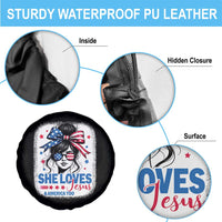She Loves Jesus And America Too Spare Tire Cover Christian 4th of July Messy Bun Flag - Wonder Print Shop