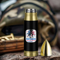 She Loves Jesus And America Too Bullet Tumbler Christian 4th of July Messy Bun Flag - Wonder Print Shop