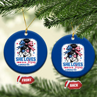She Loves Jesus And America Too Ceramic Ornament Christian 4th of July Messy Bun Flag - Wonder Print Shop