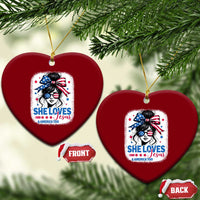 She Loves Jesus And America Too Ceramic Ornament Christian 4th of July Messy Bun Flag - Wonder Print Shop