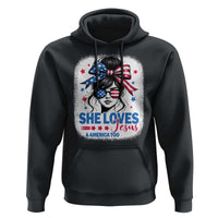She Loves Jesus And America Too Hoodie Christian 4th of July Messy Bun Flag - Wonder Print Shop