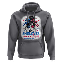 She Loves Jesus And America Too Hoodie Christian 4th of July Messy Bun Flag - Wonder Print Shop