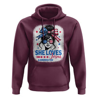 She Loves Jesus And America Too Hoodie Christian 4th of July Messy Bun Flag - Wonder Print Shop