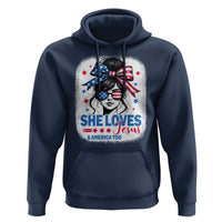 She Loves Jesus And America Too Hoodie Christian 4th of July Messy Bun Flag - Wonder Print Shop