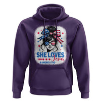 She Loves Jesus And America Too Hoodie Christian 4th of July Messy Bun Flag - Wonder Print Shop