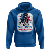 She Loves Jesus And America Too Hoodie Christian 4th of July Messy Bun Flag - Wonder Print Shop