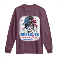 She Loves Jesus And America Too Long Sleeve Shirt Christian 4th of July Messy Bun Flag - Wonder Print Shop