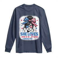 She Loves Jesus And America Too Long Sleeve Shirt Christian 4th of July Messy Bun Flag - Wonder Print Shop
