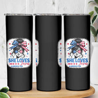She Loves Jesus And America Too Skinny Tumbler Christian 4th of July Messy Bun Flag - Wonder Print Shop