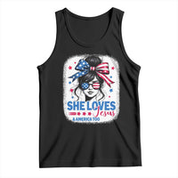 She Loves Jesus And America Too Tank Top Christian 4th of July Messy Bun Flag - Wonder Print Shop