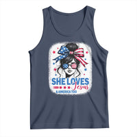 She Loves Jesus And America Too Tank Top Christian 4th of July Messy Bun Flag - Wonder Print Shop