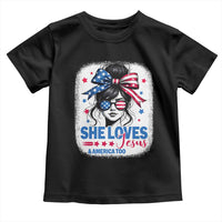 She Loves Jesus And America Too Toddler T Shirt Christian 4th of July Messy Bun Flag - Wonder Print Shop