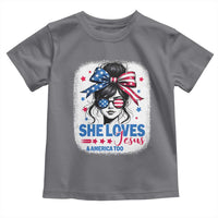 She Loves Jesus And America Too Toddler T Shirt Christian 4th of July Messy Bun Flag - Wonder Print Shop