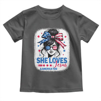 She Loves Jesus And America Too Toddler T Shirt Christian 4th of July Messy Bun Flag - Wonder Print Shop