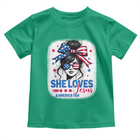 She Loves Jesus And America Too Toddler T Shirt Christian 4th of July Messy Bun Flag - Wonder Print Shop