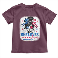 She Loves Jesus And America Too Toddler T Shirt Christian 4th of July Messy Bun Flag - Wonder Print Shop