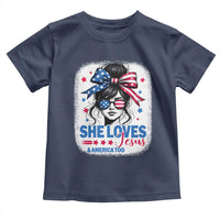 She Loves Jesus And America Too Toddler T Shirt Christian 4th of July Messy Bun Flag - Wonder Print Shop