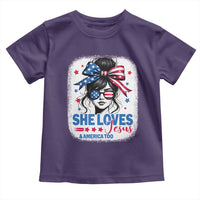 She Loves Jesus And America Too Toddler T Shirt Christian 4th of July Messy Bun Flag - Wonder Print Shop