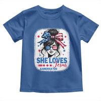 She Loves Jesus And America Too Toddler T Shirt Christian 4th of July Messy Bun Flag - Wonder Print Shop