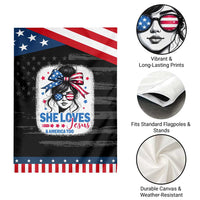 She Loves Jesus And America Too Garden Flag Christian 4th of July Messy Bun Flag