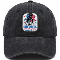 She Loves Jesus And America Too Washed Cotton Baseball Cap Christian 4th of July Messy Bun Flag