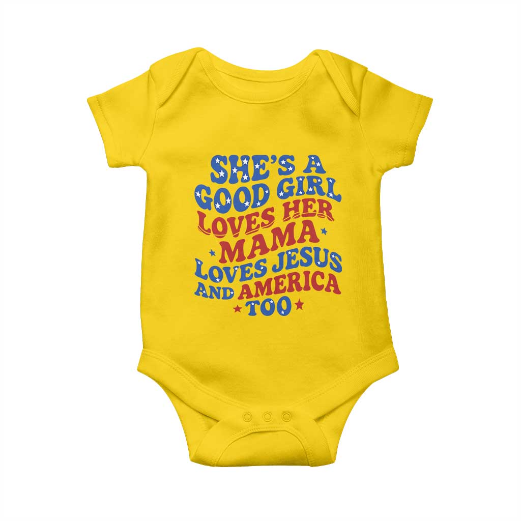 Good Girl Loves Mama Jesus and America Baby Onesie Retro Patriotic 4th of July USA - Wonder Print Shop