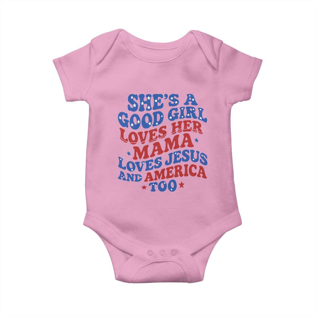 Good Girl Loves Mama Jesus and America Baby Onesie Retro Patriotic 4th of July USA - Wonder Print Shop