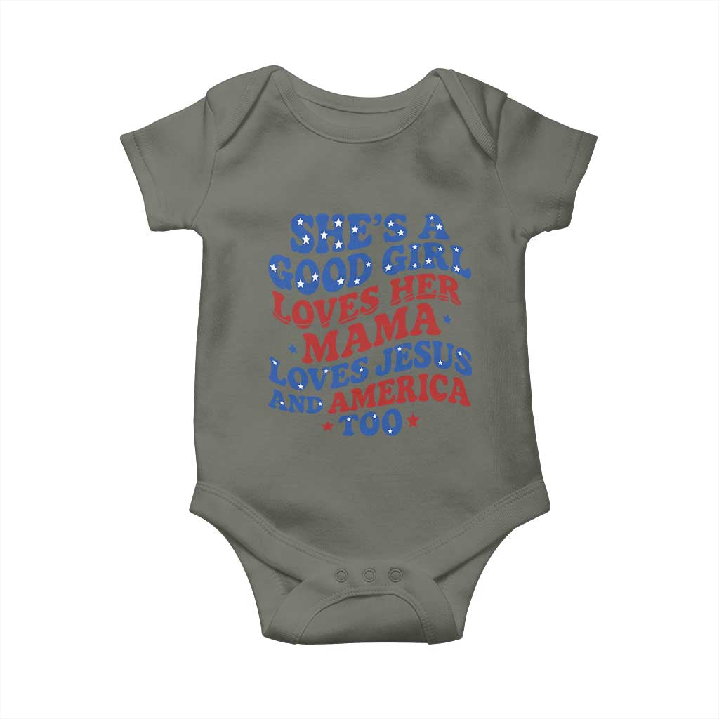 Good Girl Loves Mama Jesus and America Baby Onesie Retro Patriotic 4th of July USA - Wonder Print Shop