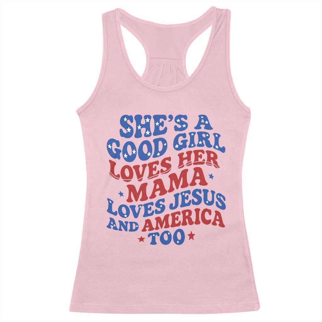 Good Girl Loves Mama Jesus and America Racerback Tank Top Retro Patriotic 4th of July USA - Wonder Print Shop