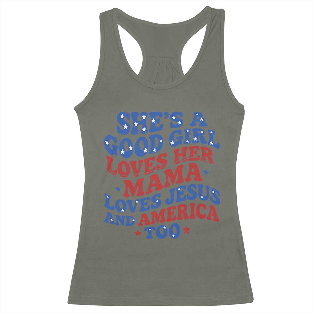 Good Girl Loves Mama Jesus and America Racerback Tank Top Retro Patriotic 4th of July USA - Wonder Print Shop