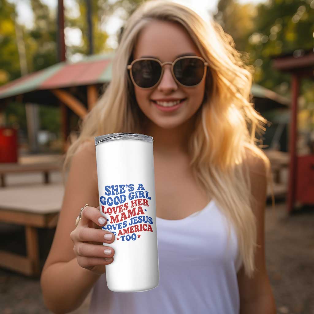 Good Girl Loves Mama Jesus and America Skinny Tumbler Retro Patriotic 4th of July USA - Wonder Print Shop